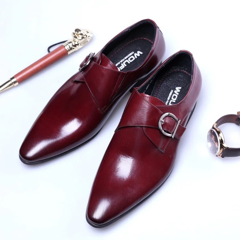 Alexbu весенние мужские кожаные туфли, формальная одежда, черный свадебный итальянская обувь Человек Элитный бренд слипоны свадебные туфли Высокое качество Прямая - Цвет: wine red