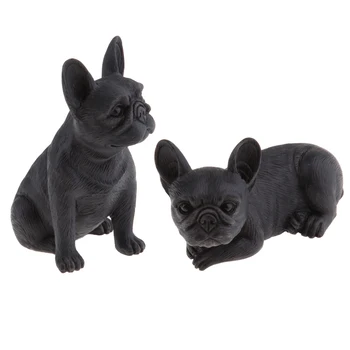 

2Pieces Handmade Resin Craft French Bulldog Figurine Animal Statue Ornament Holiday Party Display Gifts
