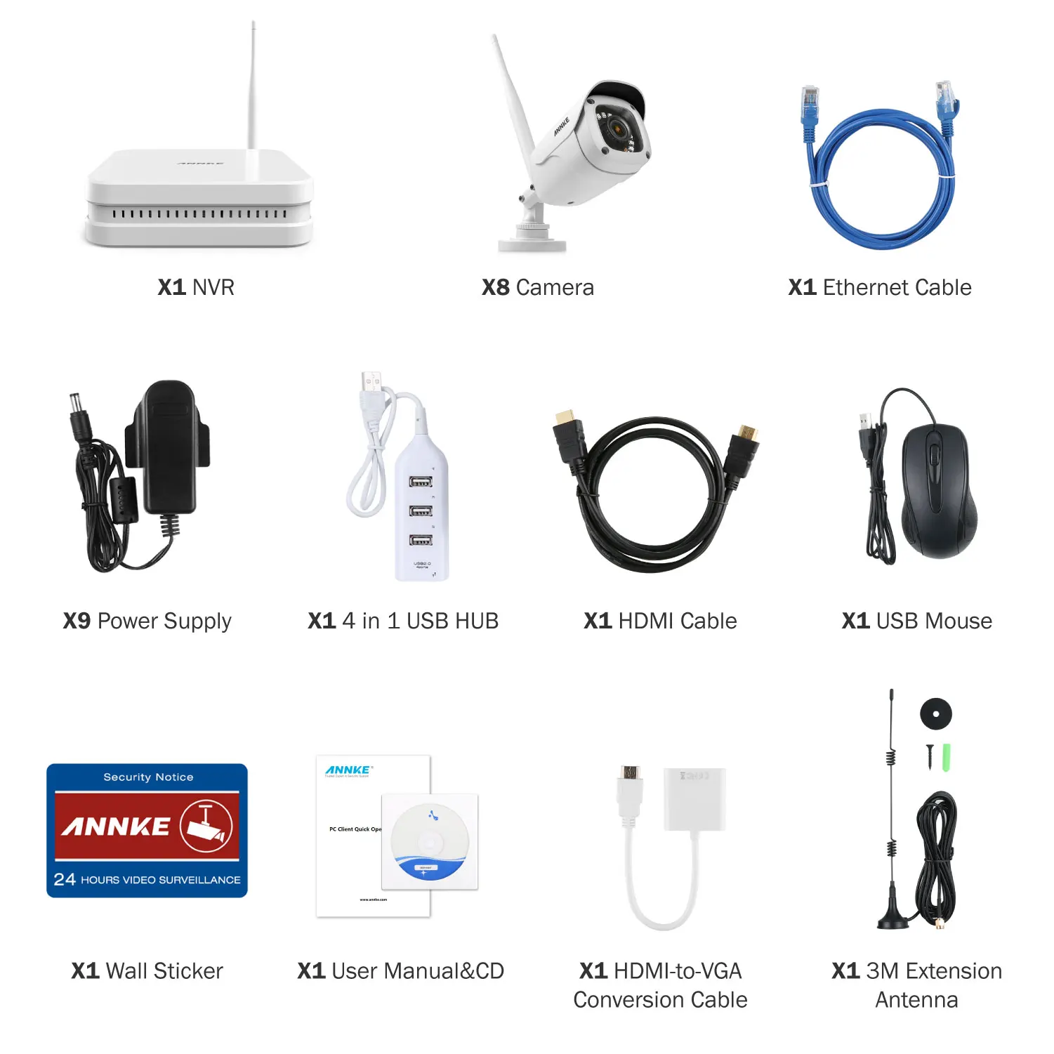 ANNKE 8CH 1080P FHD WiFi NVR система видеонаблюдения с 2 мегапиксельными пулевыми