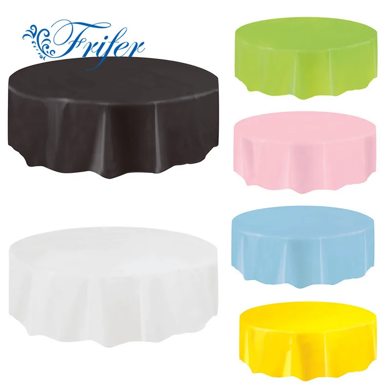 

Disposable Solid Table Cloth Waterproof Oilproof Round Plastic Table Cloths Europe Style Wedding Party Table Decoration
