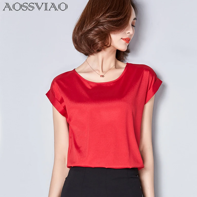 Meilleur Mousseline de soie Blouses 2018 Femmes Manches Courtes Tops Vintage Plus La Taille Dames Vêtements O cou Gris Rouge Rose Blanc Femme Chemises Blusa