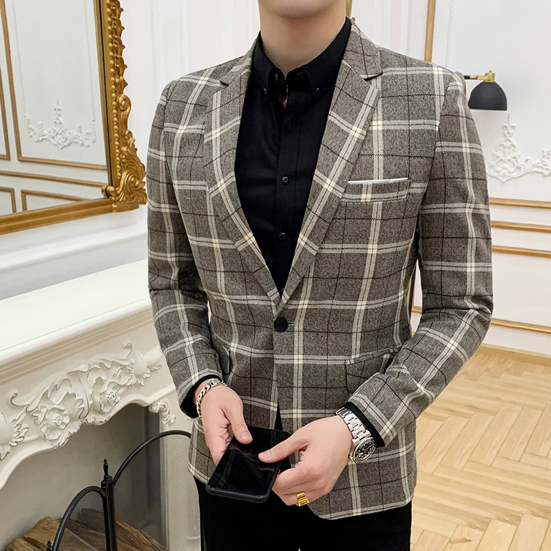 Classic New Plaid Striped Suit Men Jacket High Quality Business Banquet Men Dress Jackets Slim Design Casual Suit Men