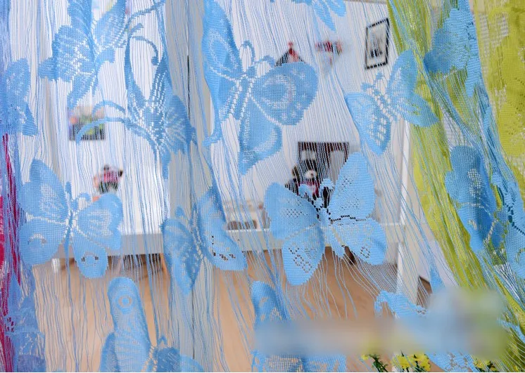Линия экран шторы Синий дверь крыло бабочки черный строка нитки бахрома окна разделитель комнат ширма полосы розовый кисточкой WP241 * 30