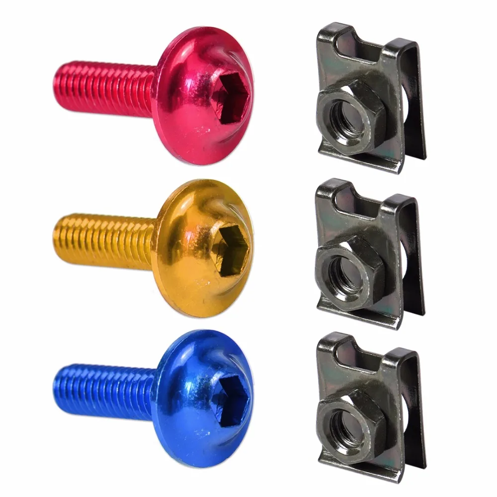 

DWCX 10 Set CNC Motorcycle Aluminum 6mm M6 Body Fairing Bolts Spire Speed Fastener Clips Screw Spring Nuts for Harley Kawasaki