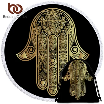 

BeddingOutlet Microfiber Round Beach Towel for Adults Summer Toalla Tassel Yoga Mat Hamsa Hand Printed Serviette De Plage 150cm