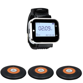 

JINGLE BELLS 3 Calling Buttons+1 Watch Receiver for cafe/ Wireless Service Call Bell/Wireless Restaurant Guest Calling System