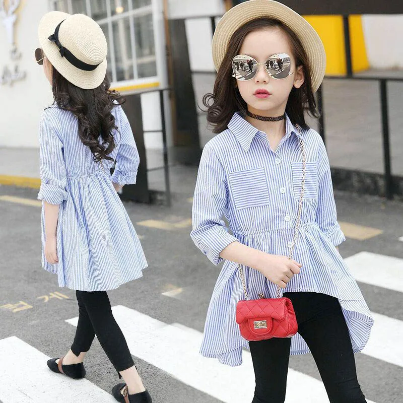 Striped Blouses Baby Girls Long Shirts Cotton Child Teenage Girl Loose