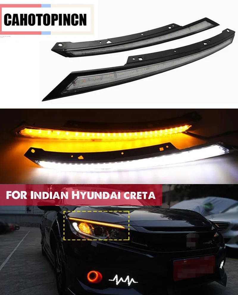 Для Honda Civic 2016 2017 2018 светодиодный DRL головной светильник для бровей дневной