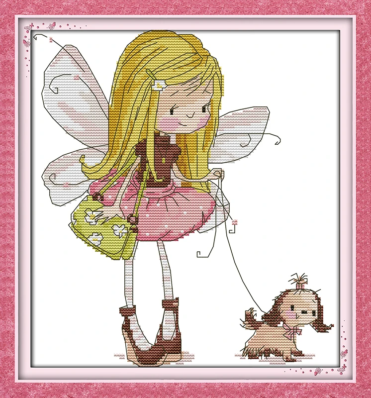 

Elve walking dog Cross Stitch Kits 11CT Printed 14CT Set DIY Chinese Cotton Cross-stitch Counted Embroidery Needlework