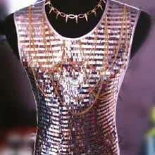 Стиль модный серебряный красный зеленый мужской певец танцор блестки цепи жилет костюм дворца в стиле панк Джаз жилет ds dj верхняя одежда