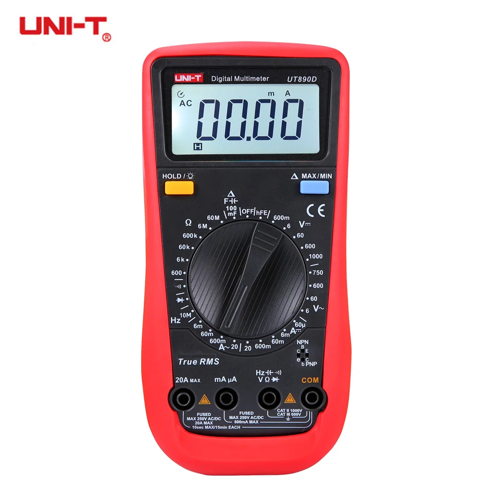 

UNI-T UT890D True RMS Digital Multimeter DMM Handheld Electrical Test Tester Capacitance DC AC Voltage Ammeter hFE LED Diode