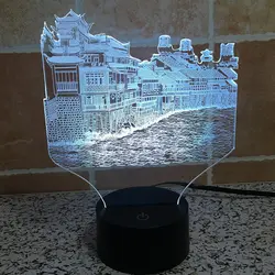 Китай историко-культурный Феникс город формы 3D лампы, красочные градиент праздник деко 3D иллюзия Лампа светодиодная настольная лампа для