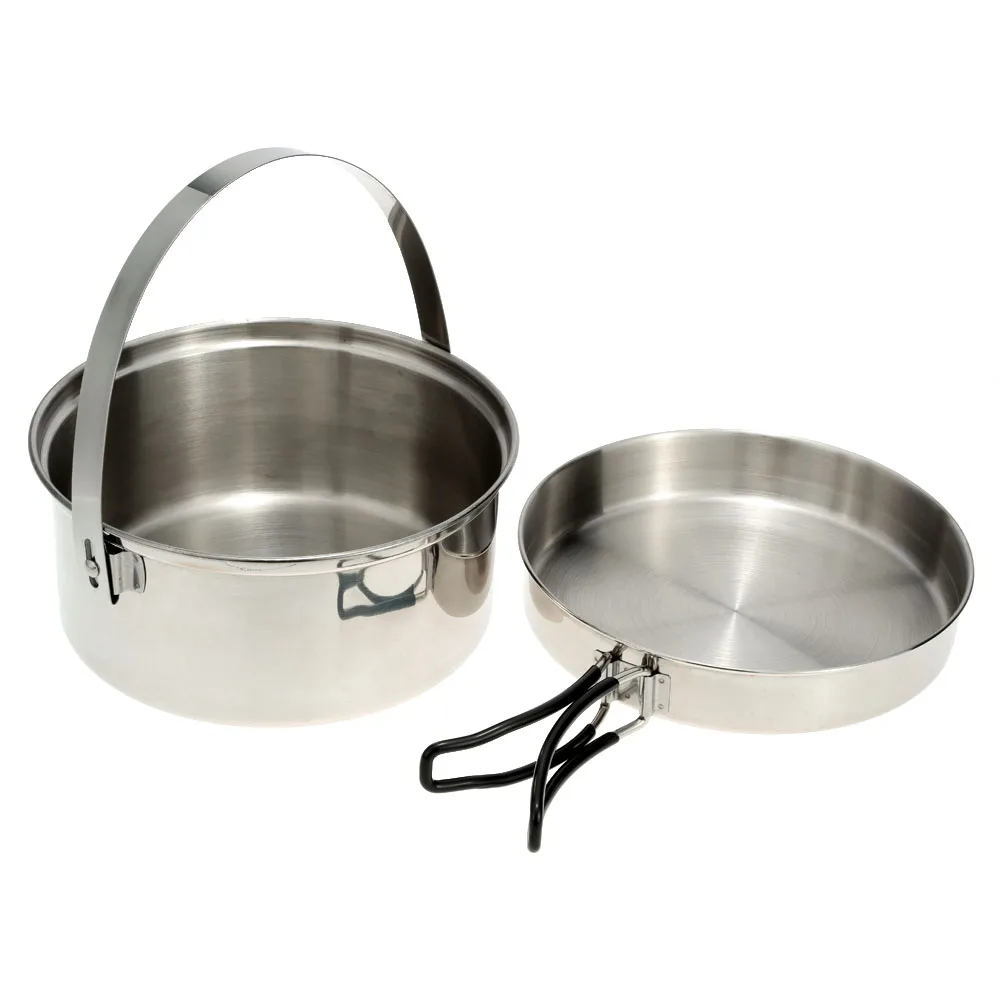 

/ Camping Picnic Hiking Cook Cookware Cooking Pot Stainless Steel Pan Set Outdoor Activities Use Backpacking Survival Kit