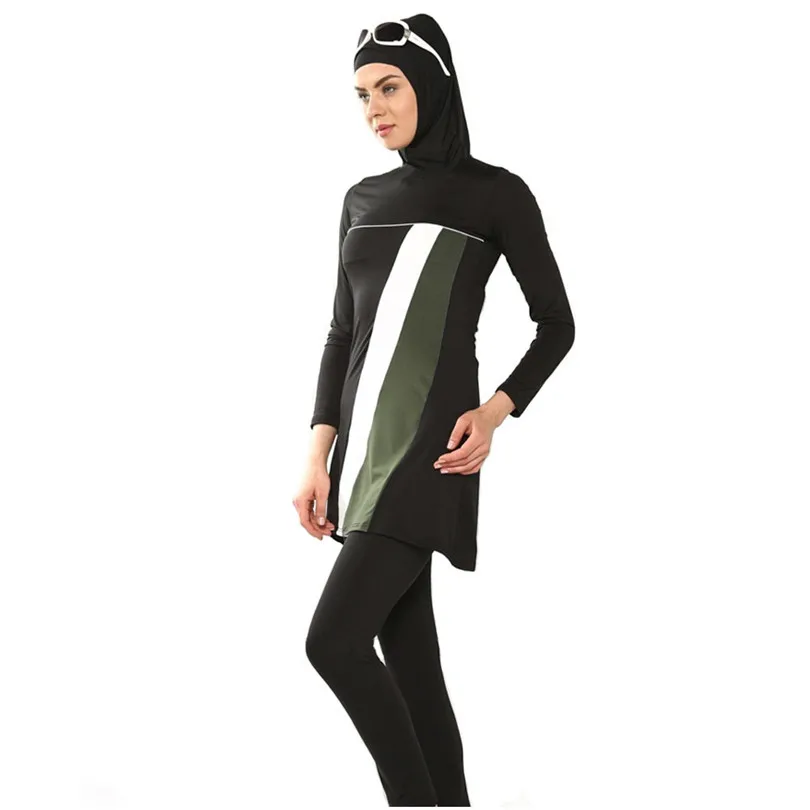 Высокое качество Мусульманский купальник для мусульман Купальник для женщин хиджаб скромное длинное платье полное покрытие плюс размер купальники - Цвет: Черный