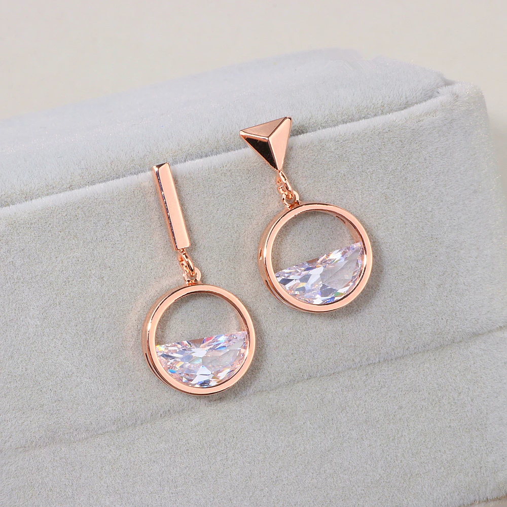 2018 New Design Asymmetric Earrings For Women Geometric Shape Rose Gold Color Crystal Drop Earrings Female Jewelry Gift WX109