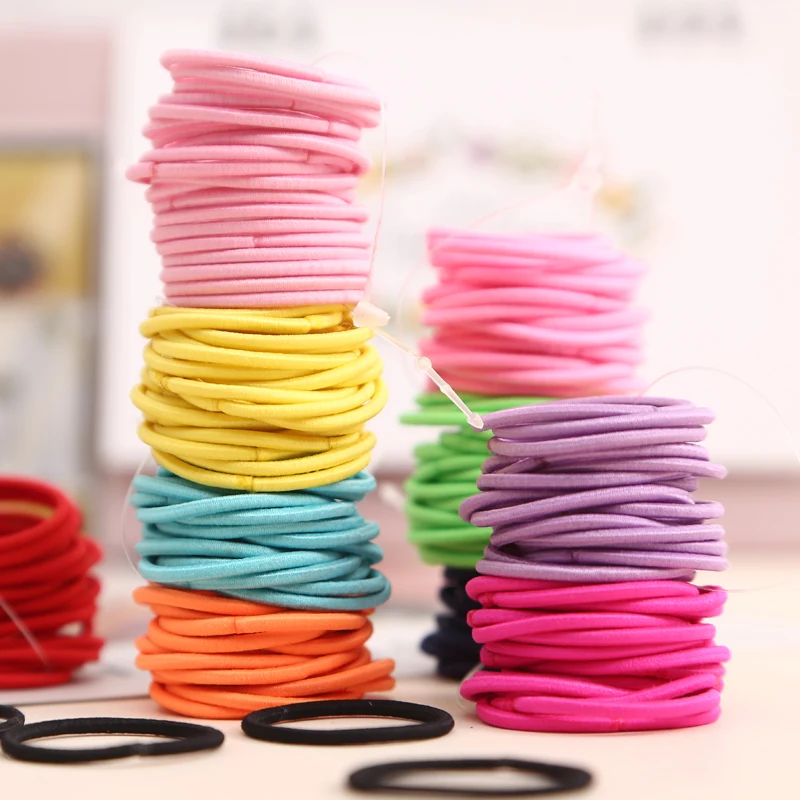 Harga Aikelina 100 Pcs lot 3 Cm Lucu Gadis Rambut Ponytail Holder Aksesoris Rambut Tipis Elastis Karet Gelang untuk Anak anak Rambut Warna warni dasi