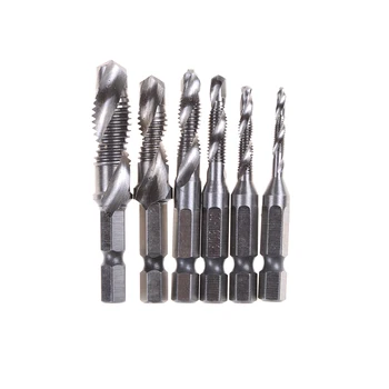 

6pcs/set 1/4" Hex Shank Drill Bit HSS Screw Tap Drill Bits Hss Taps Countersink Set HSS Metric Composite Tap Drills M3-M10