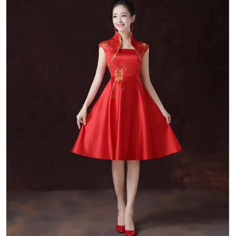 Белый женский цветок Qipao восточный женский улучшенный Cheongsam китайский невесты печатных атласное свадебное платье vestidos XS-XXL - Цвет: Red4