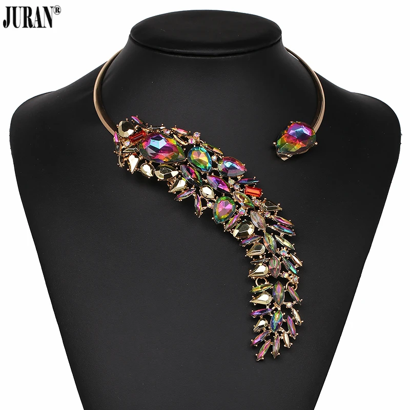 

5 Colors Elegant Crystal bijoux Choker Necklace Torques for women Party Evening Luxury JURAN Fashion Jewelry Accessories