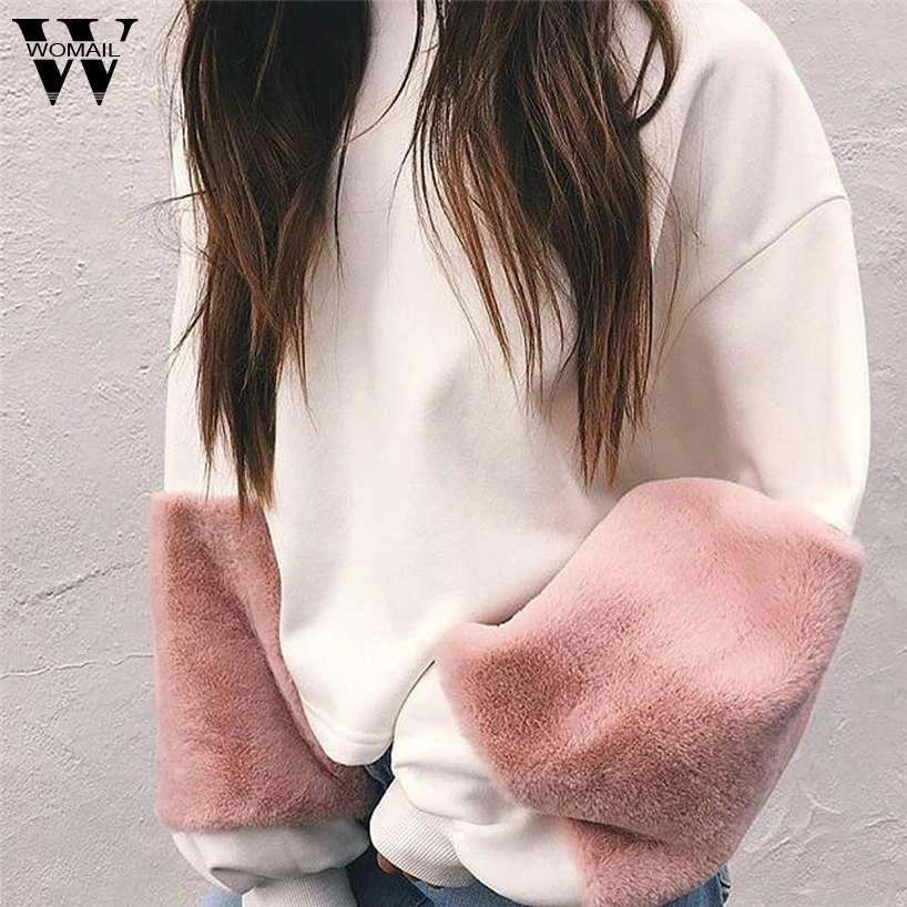 

Womail Women Casual Sweatshirt Patchwork Cashmere Hoodies Lantern Sleeve Pullovers Tops Blouse jan11/30 oct30