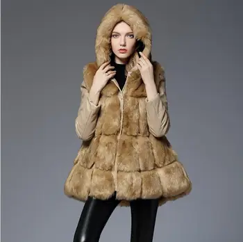 

Autumn and winter new long fur coat imitation fox fur coat removable pu leather sleeve hood imitation fur