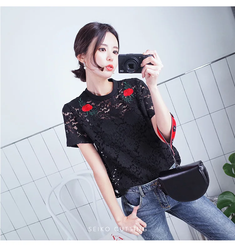 

Fashion Blusa 2018 New Women Blouses Female Patchwork Shirt O-Neck Casual Tops Mujer Feminino Embroidery Two-piece Blusa S6341