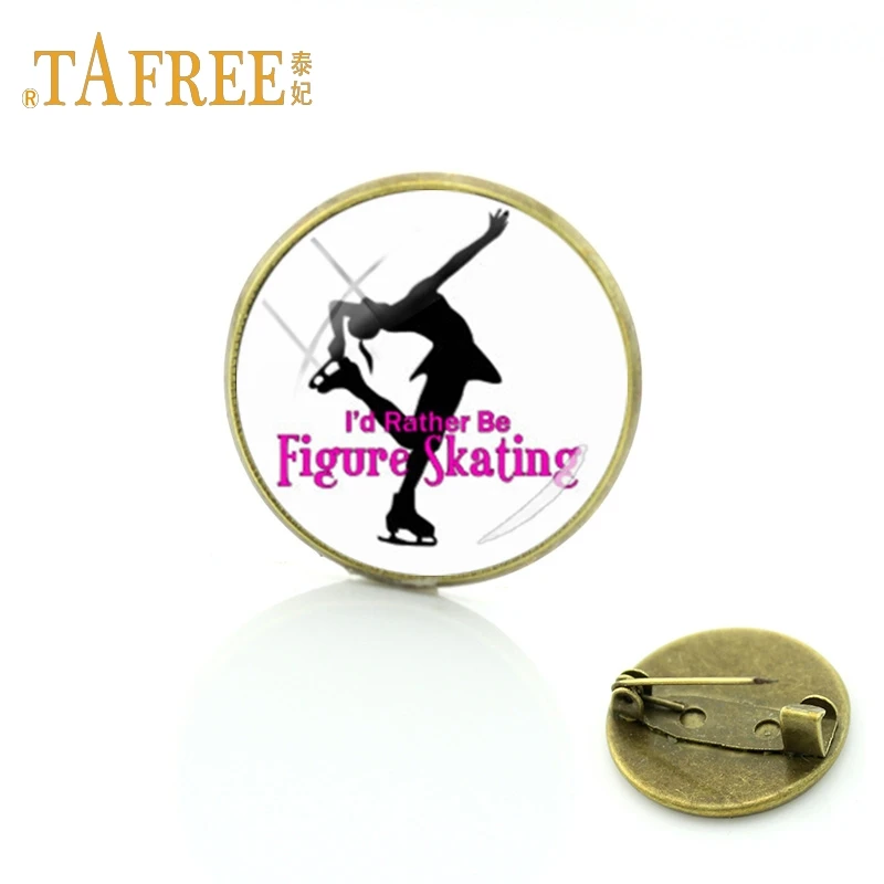 

TAFREE Simple Exquisite brooch I'd rather be figure skating Glass cabochon dome art picture brooch jewelry ST81