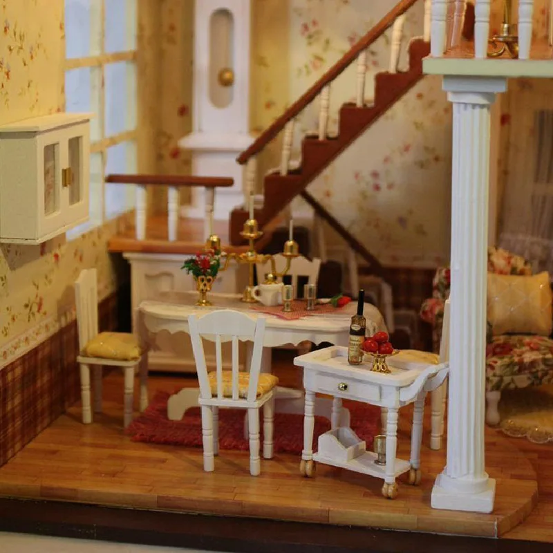  Cutebee DIY House Miniature with Furniture LED Music Dust Cover Model Building Blocks Toys for Chil - 32777347827
