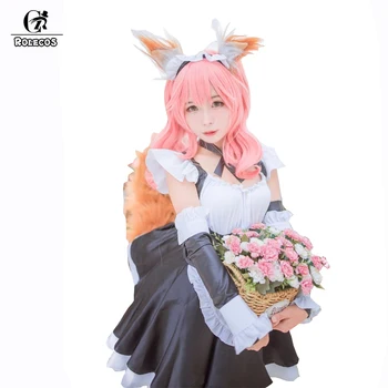 

ROLECOS Game Fate Grand Order Cosplay Costume Tamamo no Mae Cosplay Costume Maid Wear with Headwear for Women Cosplay Costume