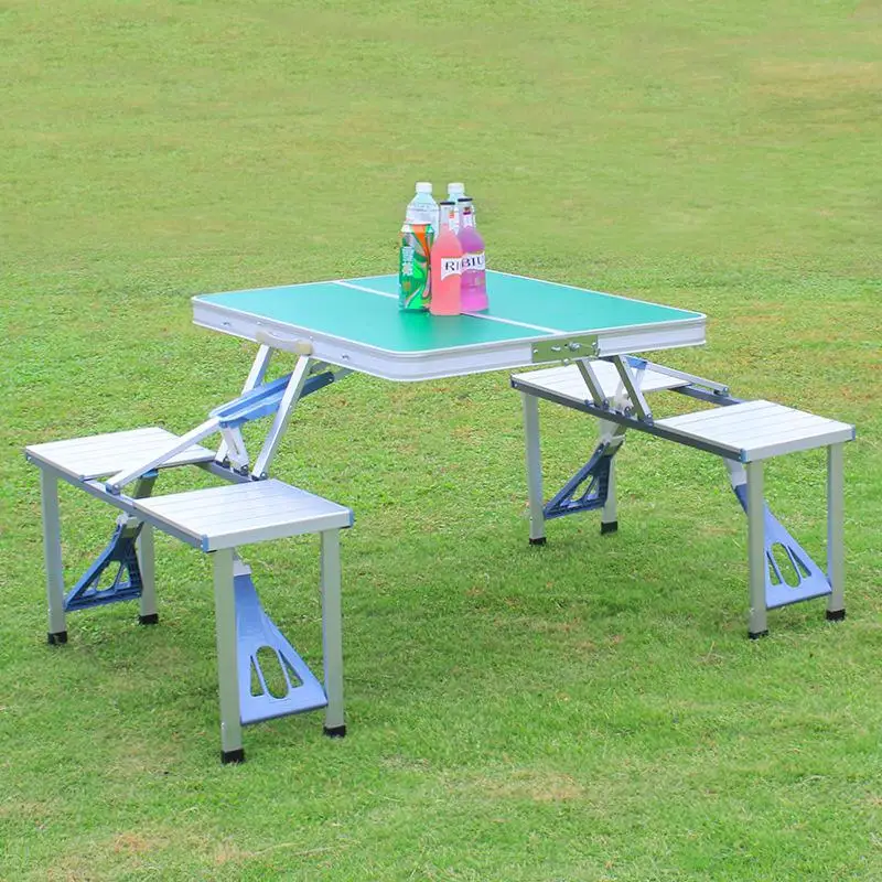 Уличный складной стол из алюминиевого сплава, Цельный портативный кемпинг, барбекю стол и стул - Цвет: a1