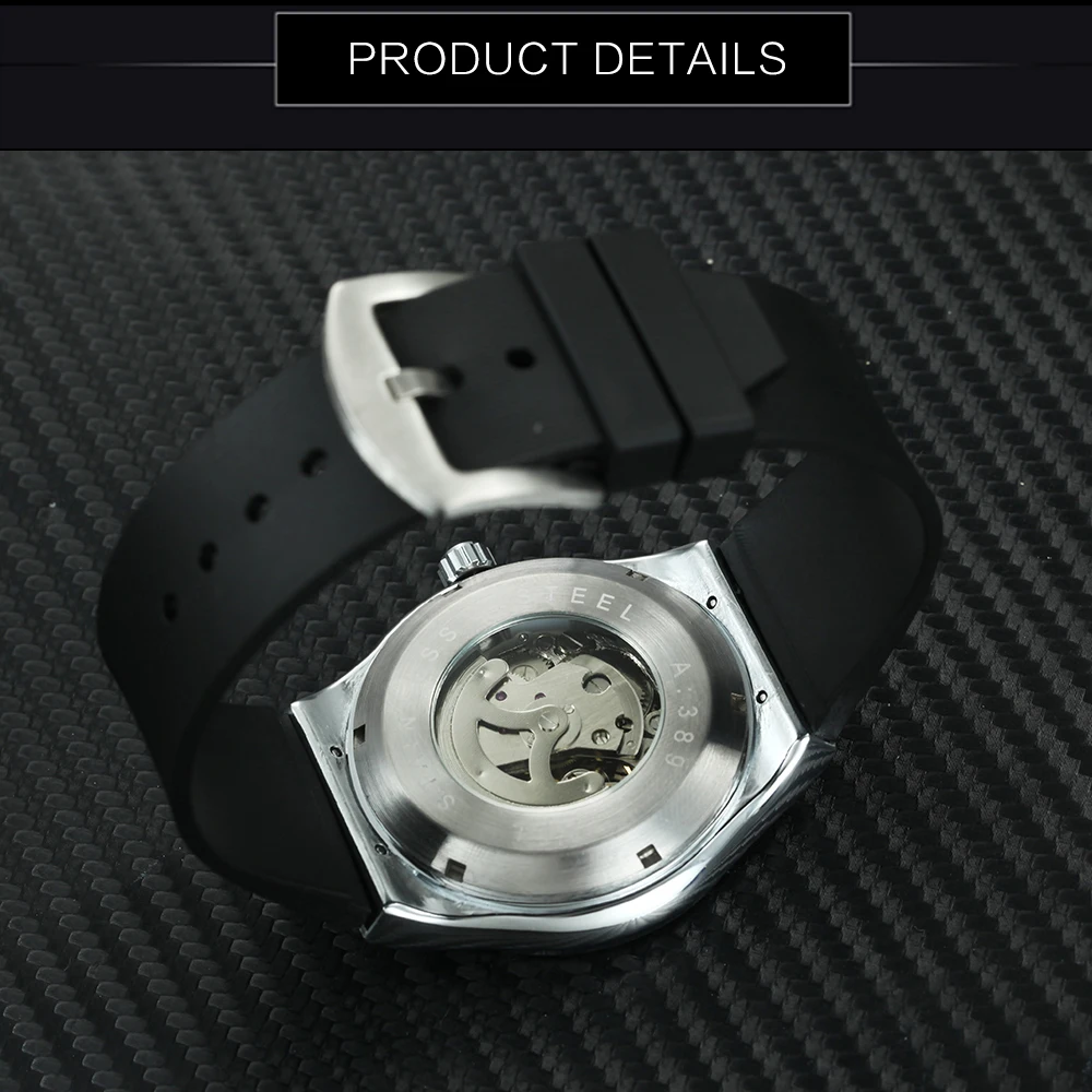 أزياء الرجل الفائز التلقائي العسكرية ووتش الميكانيكية الرجال الساعات الهيكل العظمي ساعة بحزام مطّاطي الفاخرة العلامة التجارية الإبداعية ت...