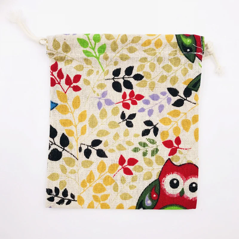 

14x16 19x26 25x35cm Colorful Cute Owl Leaves Jewelry Pouches Gift Cotton Drawstrings Bag 1set 3size Cotton Jewelry Beads Bag