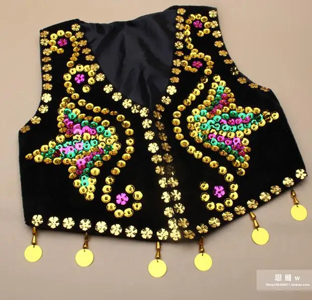 

Xinjiang Dance vest Uighur vest Girls tops Sequin Children vest