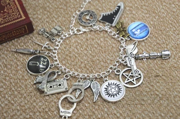 

6pcs Superwholock Themed Charm Bracelet, Supernatural, Dr Who, Sherlock, Doctor Who