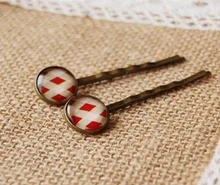 Scottish Tartan Red and White Print Glass Cabochon Hairpins for Girls Women Simple Small Bronze Hair