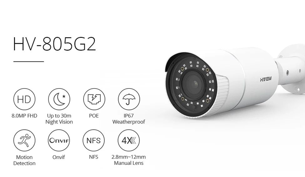 H.VIEW PoE IP Camera 8mp H.265 CCTV Camera PoE Cameras Outdoor 4X Optical Zoom Auto Focus IP67 Onvif NAS IP Cameras (2)