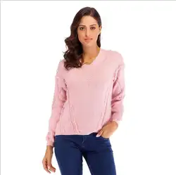 Для женщин свитер модные пуловеры сплошной v-образным вырезом любого коллокации вязаная одежда женский 2018 Новый длинным рукавом v-образным