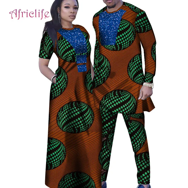 Африканская ткань Bazin женское длинное платье с карманами и длинным рукавом мужские костюмы Хорошее качество парные платья WYQ286