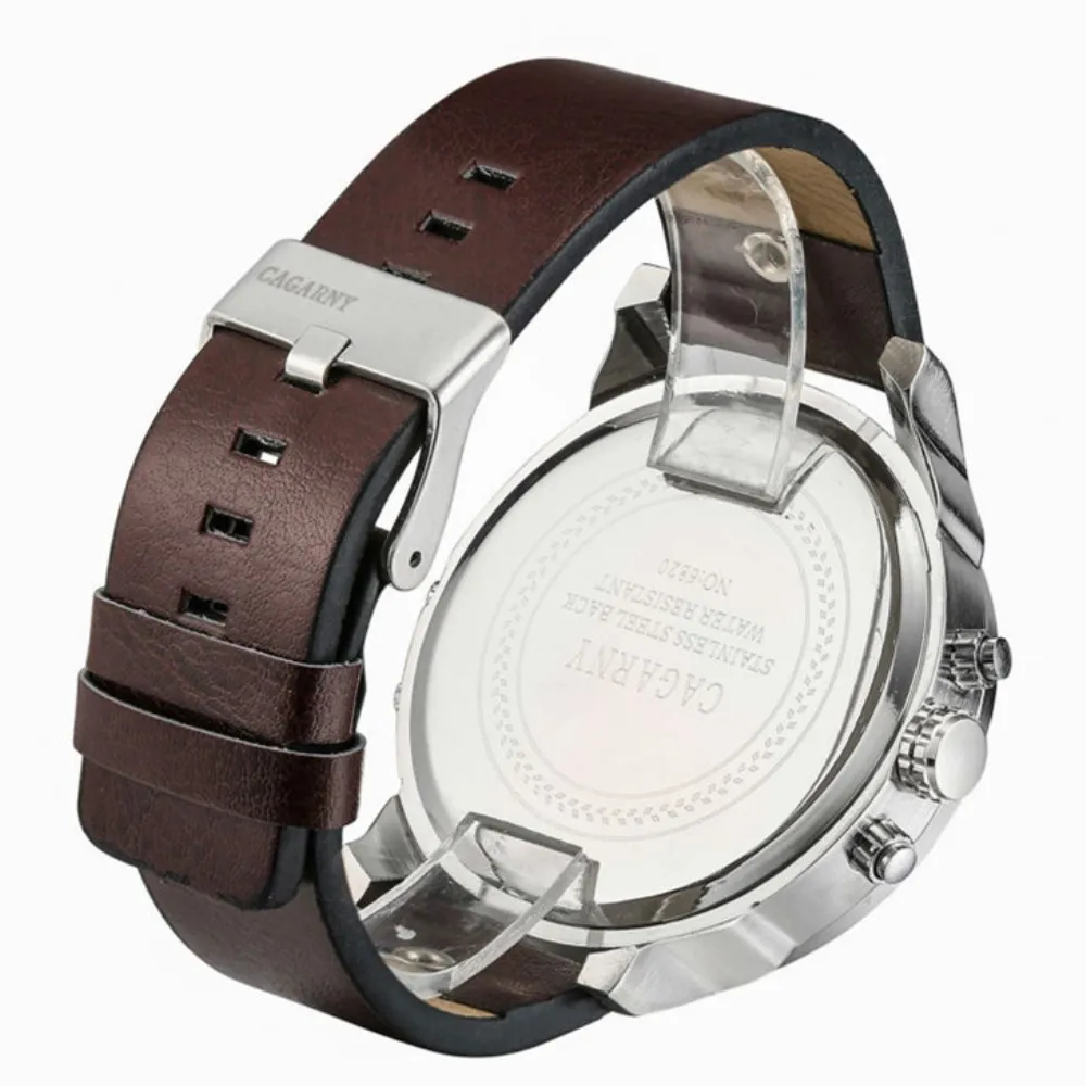 Роскошные мужские часы кварцевые часы мужские модные наручные часы кожаные часы ремешок Дата Двойное время Дисплей военные часы мужские Cagarny