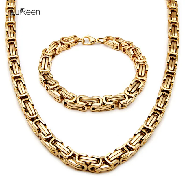 LuReen Punk 8mm Gold Chain Byzantine Chains Necklaces Men Boys Hiphop