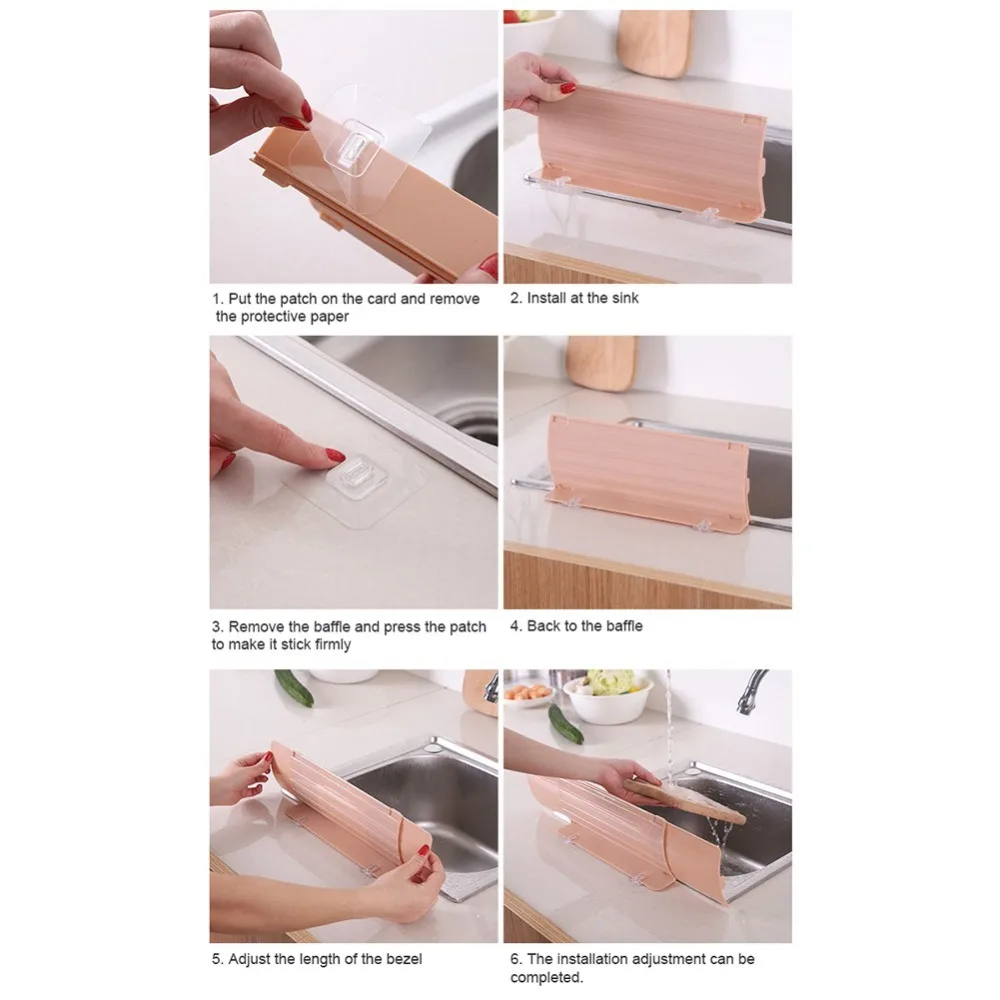 Doubleer Stretchable Kitchen Sink Water Splash Guard Proof Retaining Plate With Powerful Adhesive Strip Dish Washing Baffle Board Household Tools 