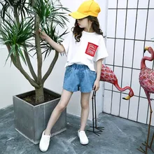 От 3 до 13 лет Детская одежда для девочек синий Джинсовые шорты летние для девочек-подростков Модные в студенческом стиле Повседневное спортивные джинсы короткие штаны