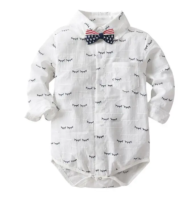Новогодний костюм для маленьких мальчиков, Костюм Джентльмена, костюм с длинными рукавами для малышей возрастом от 1 года до 3 лет хлопковая одежда для малышей с принтом, 1 предмет - Цвет: white