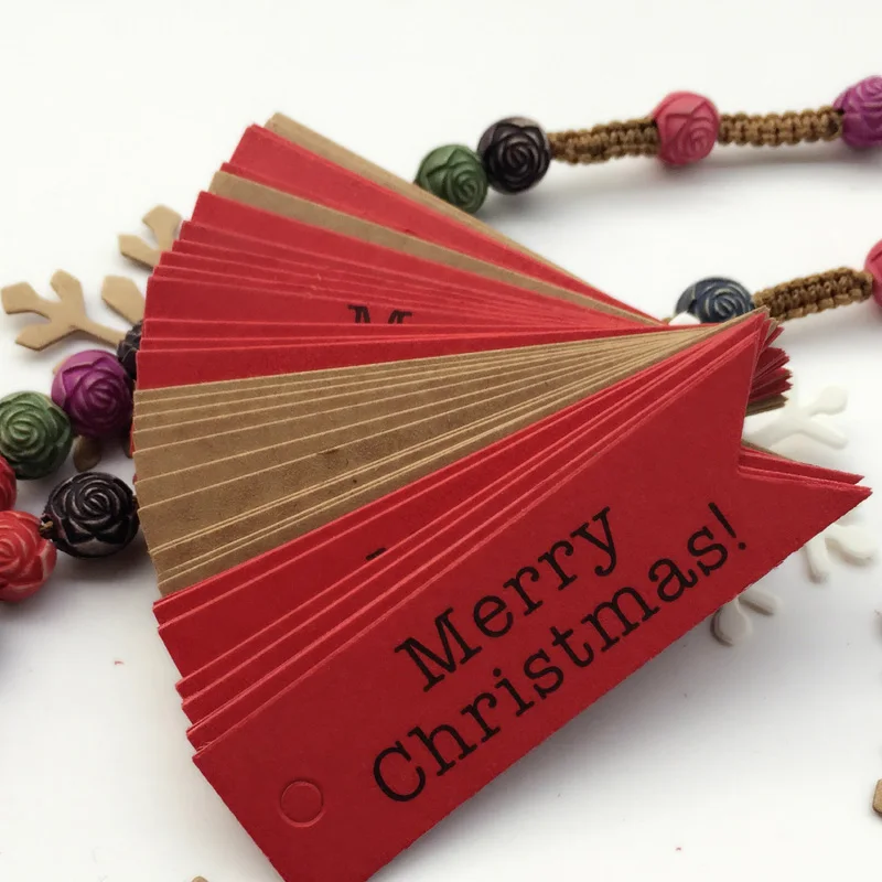 

WHISM 100Pcs Merry Christmas Kraft Paper Hang Tag Wedding DIY Gift Label Tags Party Message Gift Hanging Tags Craft Cards