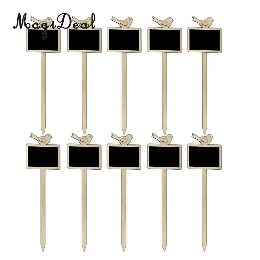 10pcs Bird Design Wooden Blackboard Chalkboard with Stick Flower Plant Pot Label Tag Sign