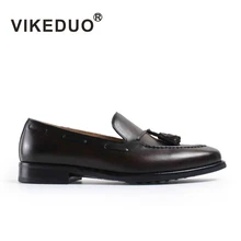 VIKEDUO Luxury Brand Fashion Mens Loafers Shoes Handmade Moccasins Genuine Cow Leather Men’s Tassel Boat Shoe