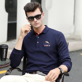 

2019 Adult Men's T-shirt Long Sleeve Tops Shirt Beads Cotton Embroidered Men's Autumn Charajuku Retro 8815