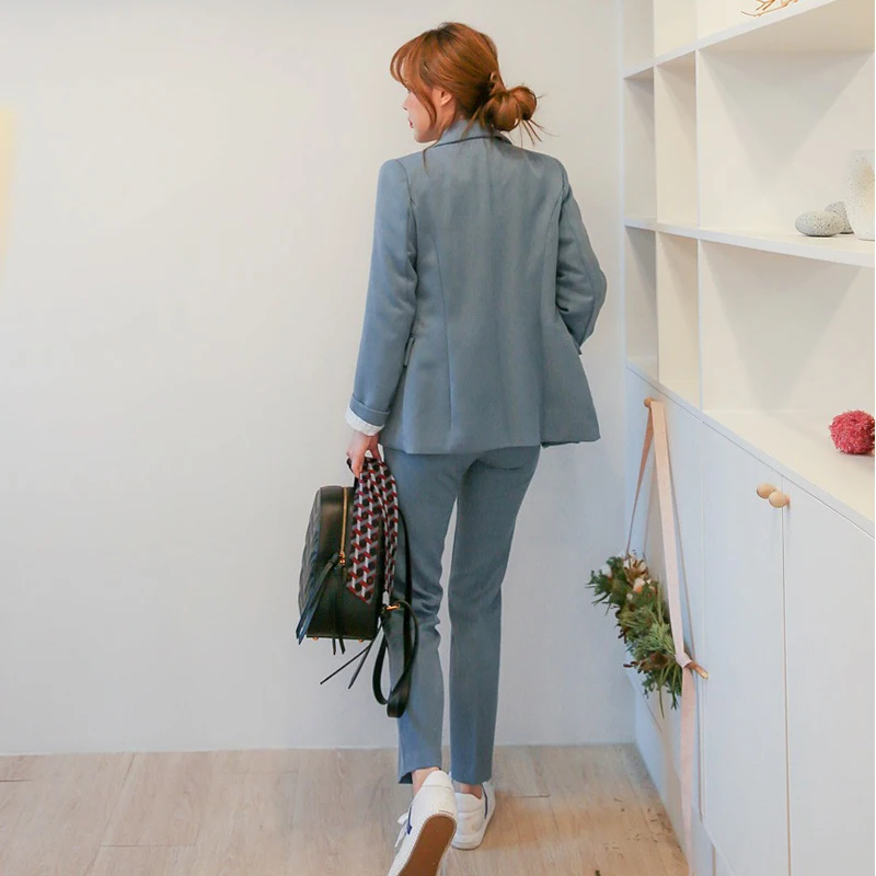 Women's suits 2019 spring new women's British wind double-breasted small suit jacket casual trousers two sets of interview suits