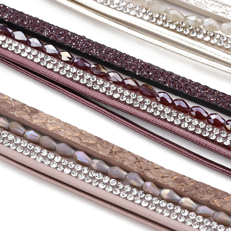 ALLYES тонкие браслеты из веревки и кожи для женщин ювелирные изделия трендовые Кристальные акриловые бусины широкий многослойный браслет женский Bijoux Femme