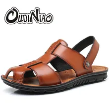 OUDINIAO Для мужчин обувь Spilt Кожа Дизайн сандалии летние шлепки Мужская обувь пляжные открытые с закрытым носком гладиатор Нескользящие сандалии Для мужчин
